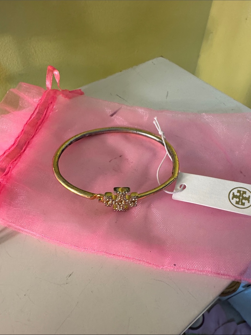 Tory Burch Kira Pave Logo Gold Bangle